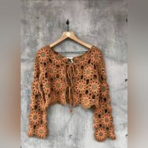 Storia Crochet Cropped Sunflower Cardigan Size M